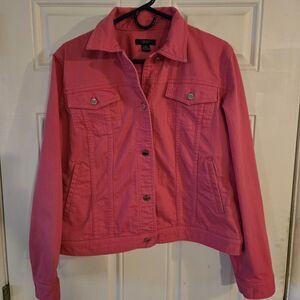 Chaps Denim Hot Pink Jean Jacket Womens Large Stretch Cotton Trucker Jacket Y2K
